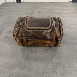 Denver‎ Leather Craft Toiletry Bag Brown Distressed Leather Doppler Kit Travel